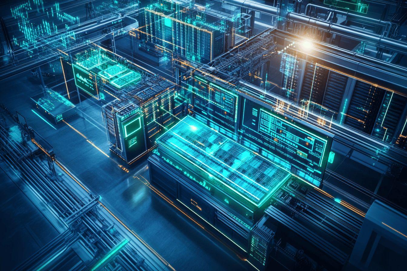 Infrastructure technologique virtuelle avec systèmes connectés bleu-vert