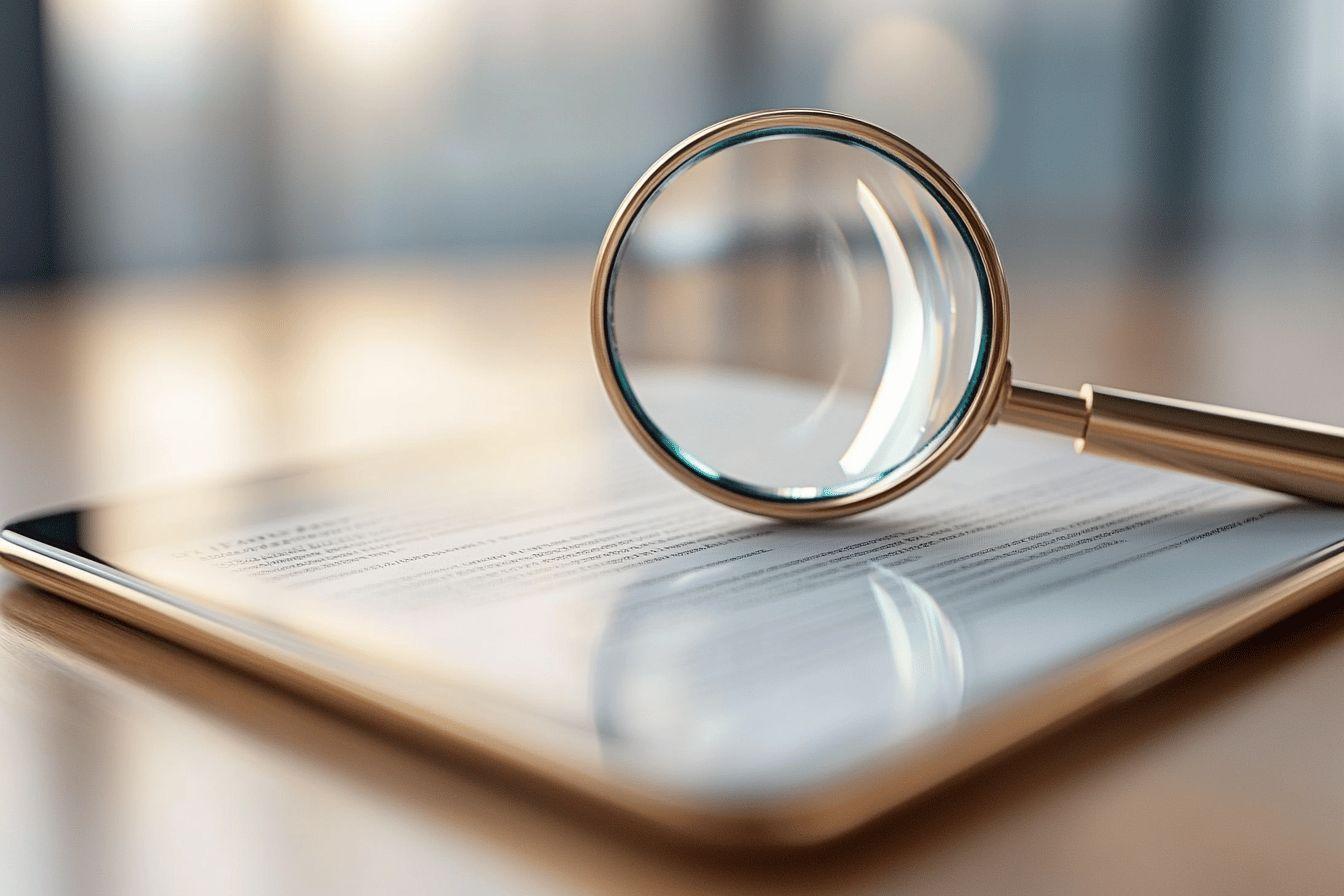 Gros plan d'une loupe sur un écran de tablette