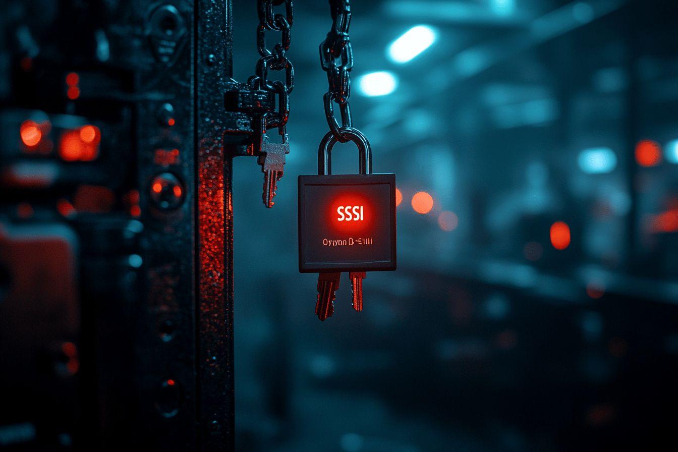 Cadenas électronique avec clés sur fond bleu sombre